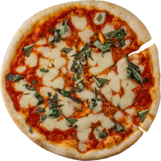 Pizza margarita posée sur son papier